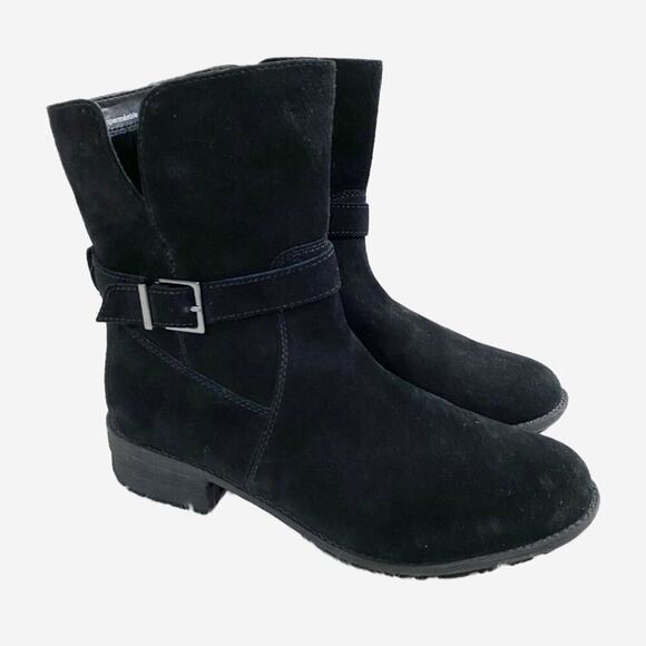 Blondo Black Suede Moto Boots Sz 9.5 Side Zip Waterproof Fleece Lined Round Toe - Picture 1 of 12